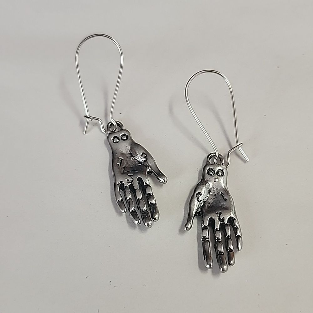 Silver Tone Palmistry Fortune Teller Hand Earrings New